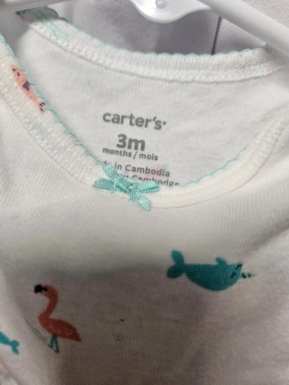 Carter's Baby Onesie 3M Flamingo Narwhal Print